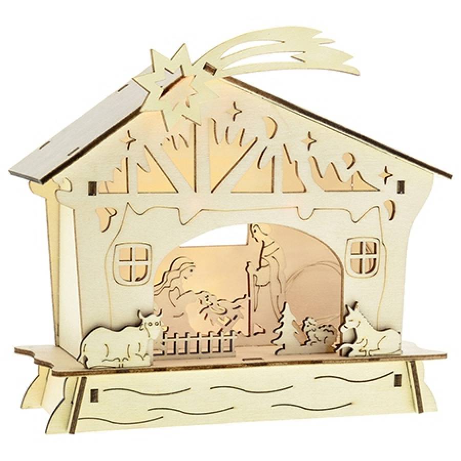 Decoratiune Craciun Luminata Patut Din Lemn