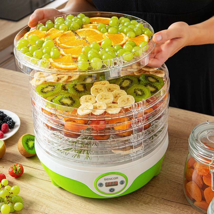Deshidrator alimente transparent, modern, putere 240W, verde