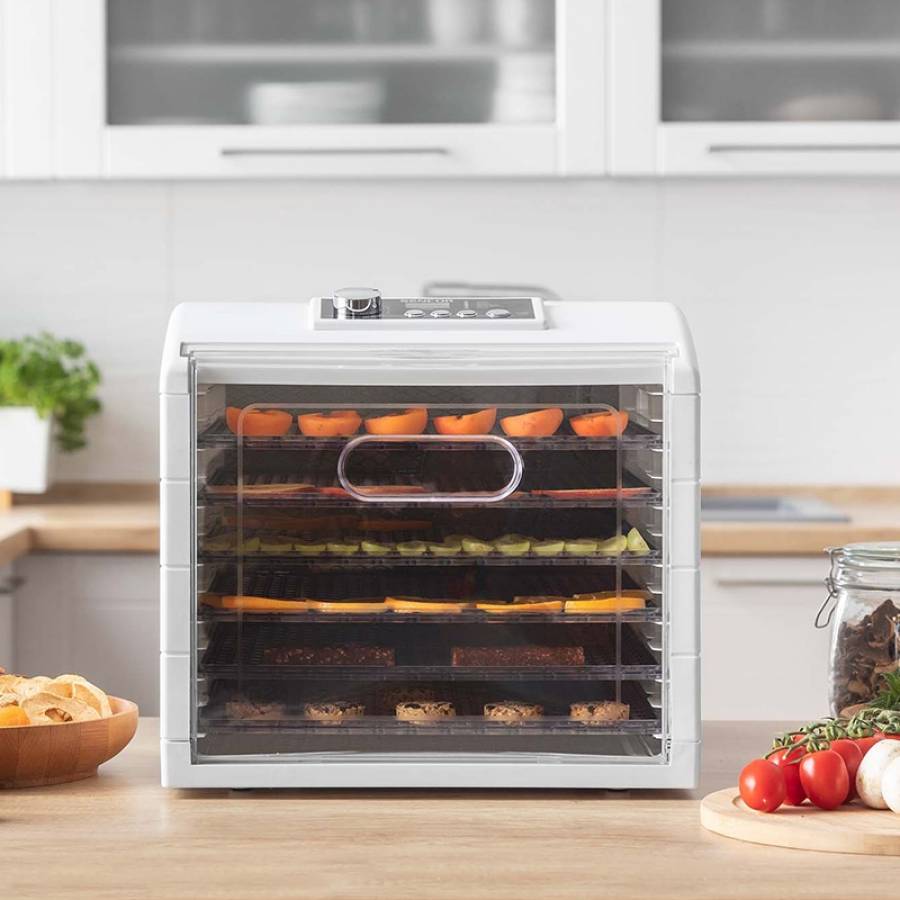 Deshidrator alimente 6 tavi, 500 W, reglare temperatură, temporizator