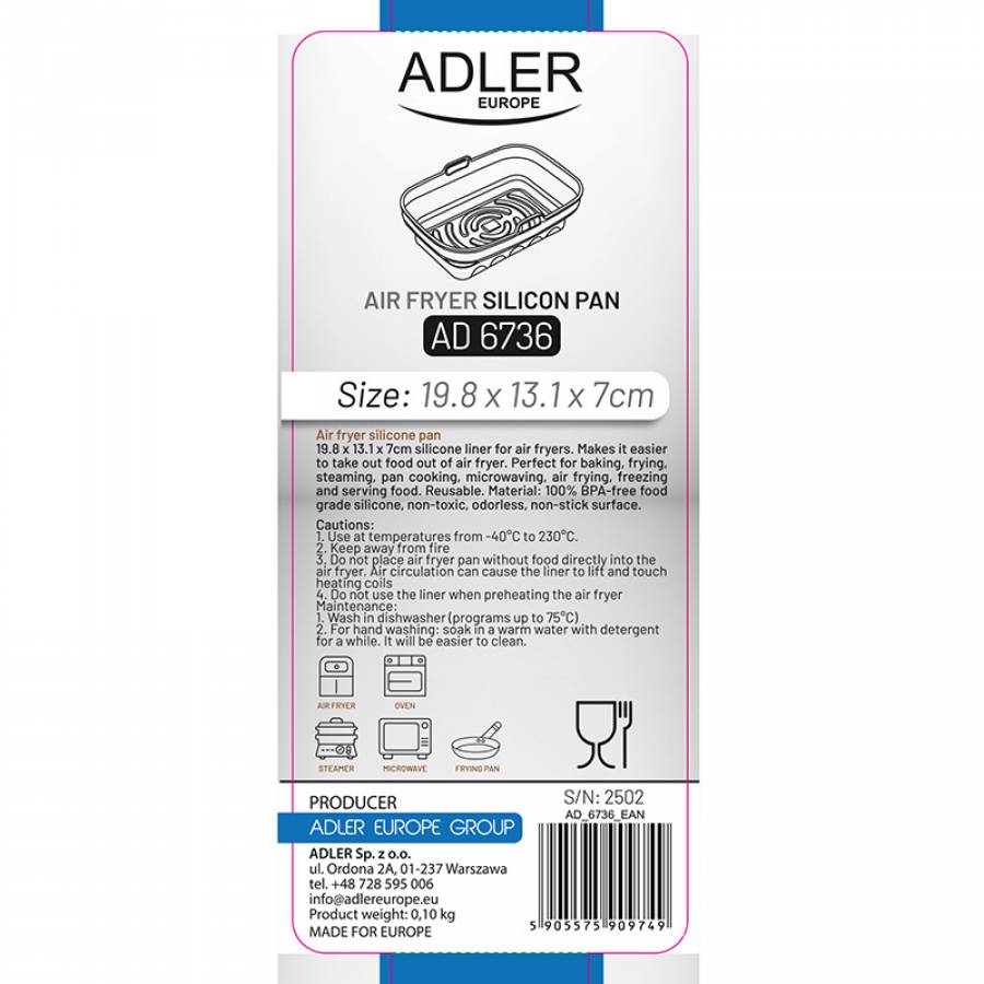 Forma De Copt Silicon Air Fryer 19,8x 3,1 Cm Adler