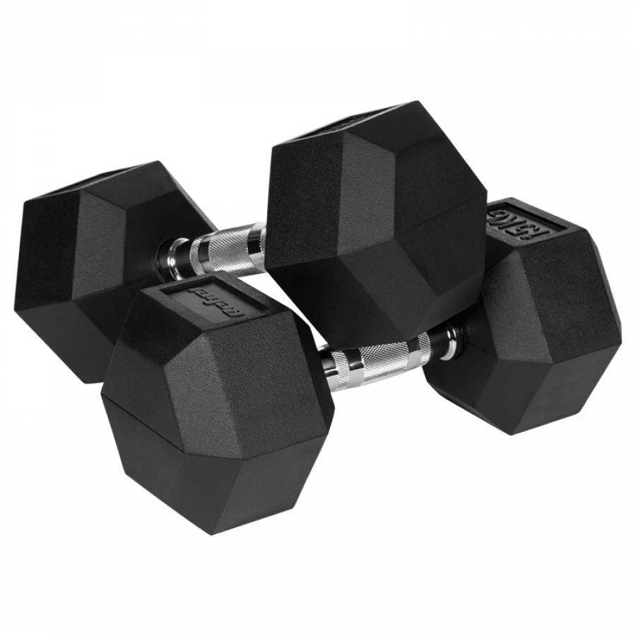 Gantere Hex Fonta Cauciucata 2x15kg Rebel Fitness