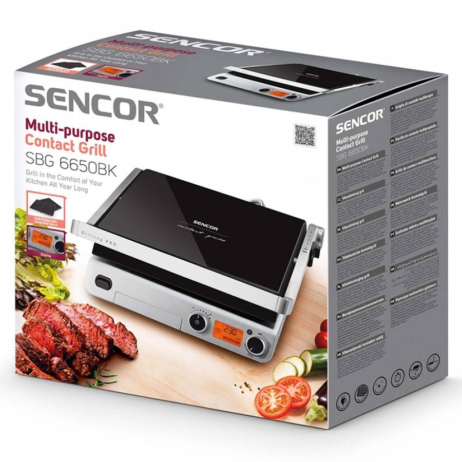 Gratar Electric Sencor 2000 W, Senzor automat gatit, Anti-alunecare, Negru