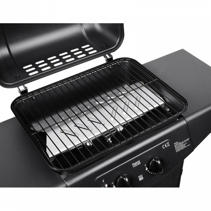 Grill cu 2 arzatoare pe gaz, putere 5kW, negru