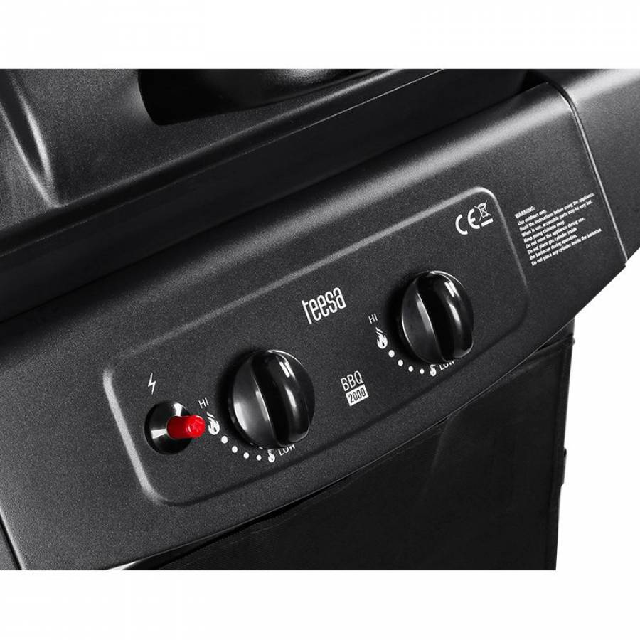 Grill cu 2 arzatoare pe gaz, putere 5kW, negru