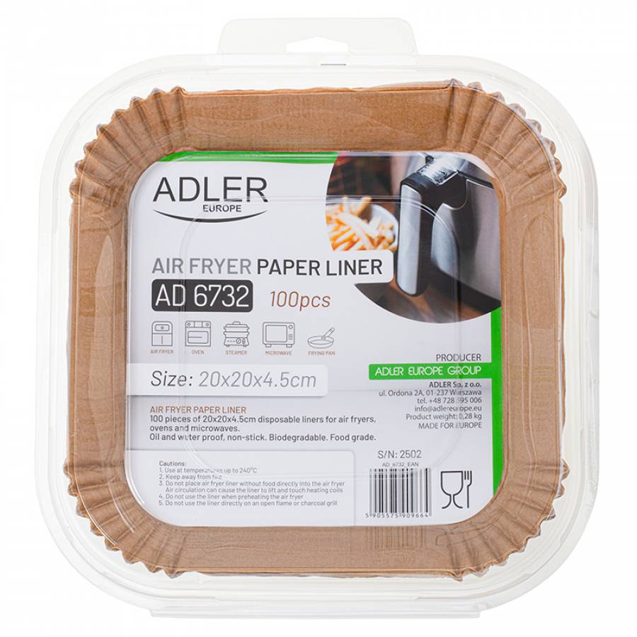 Hartie Pentru Air Fryer Patrat 20cm 100buc Adler
