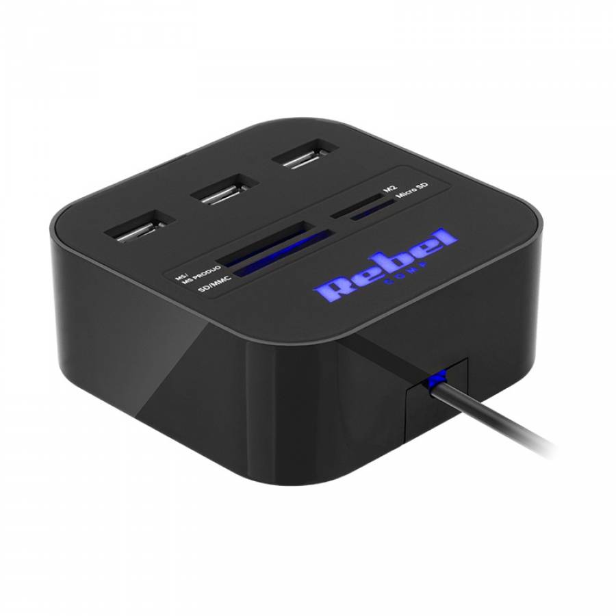 Hub USB, 5 Porturi, SD Card, Micro SD Card, Negru
