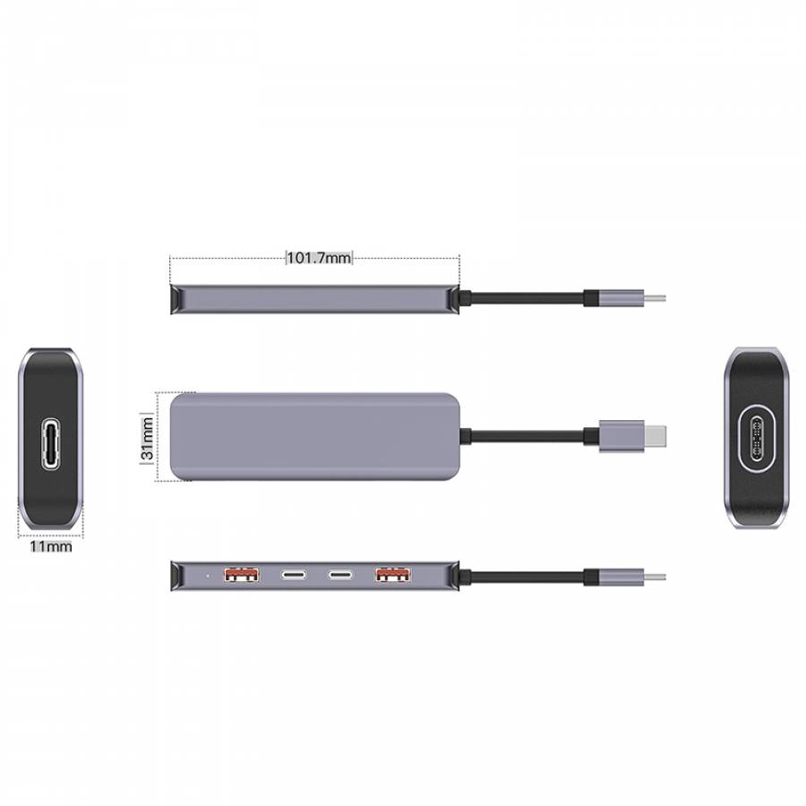 Hub multifunctional 5 in 1 cu USB-C PD 100W din aluminiu.