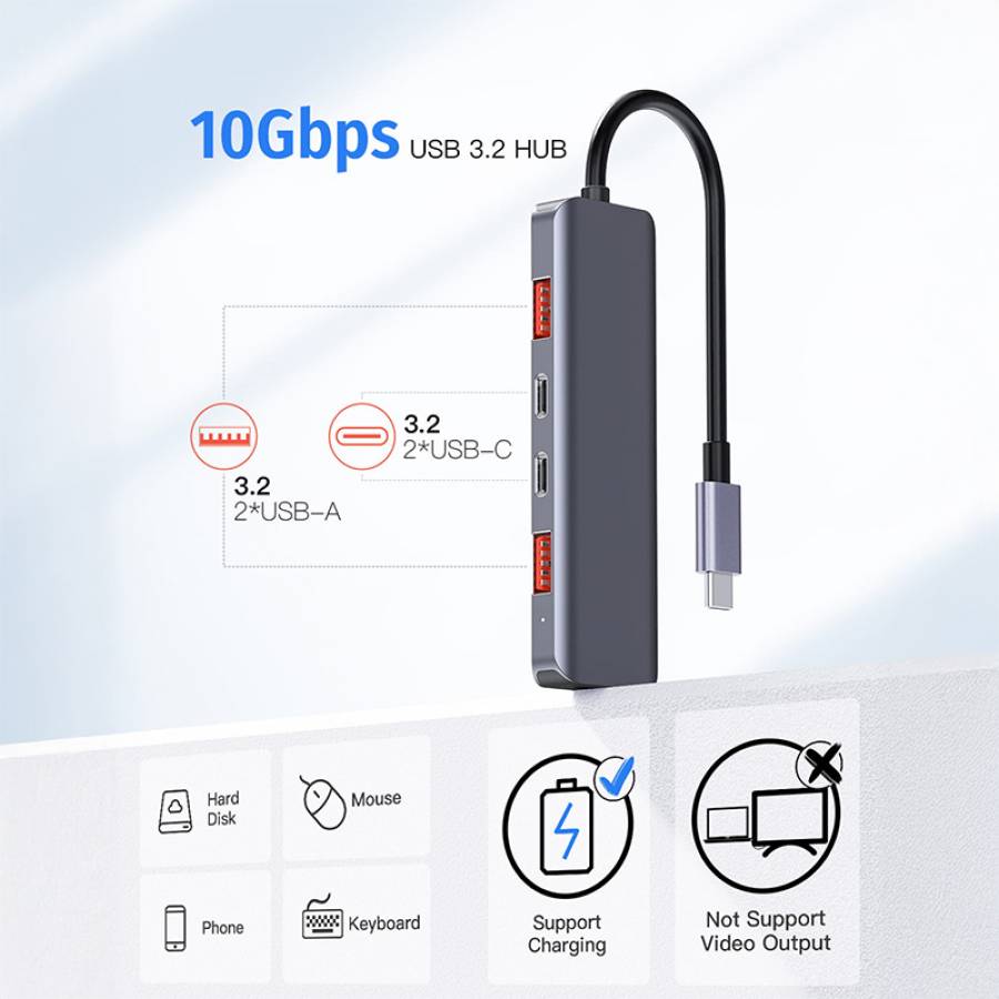 Hub multifunctional 5 in 1 cu USB-C PD 100W din aluminiu.