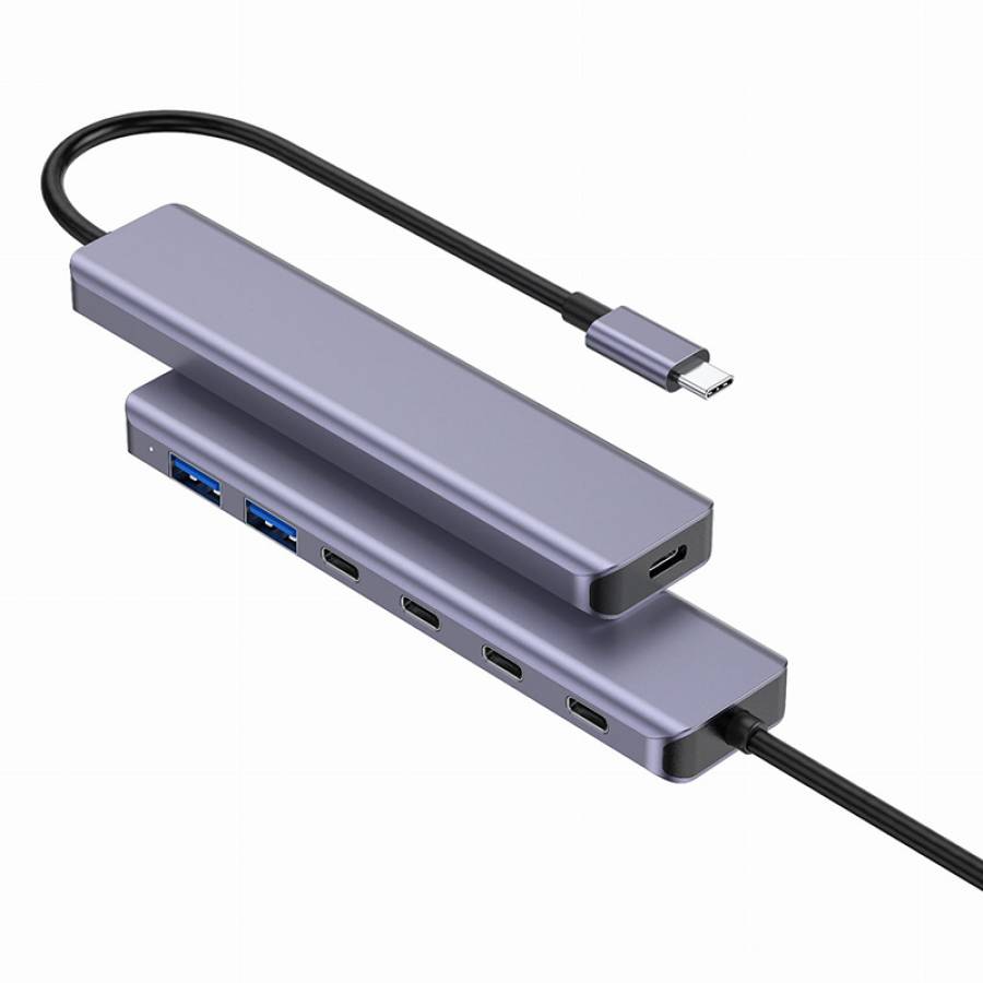 Hub multifunctional cu 7 porturi, viteza 10Gbps, alimentare PD 100W, material aluminiu.