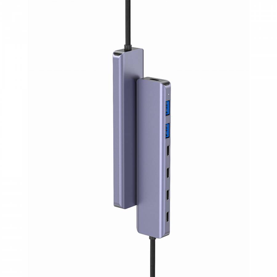 Hub multifunctional cu 7 porturi, viteza 10Gbps, alimentare PD 100W, material aluminiu.