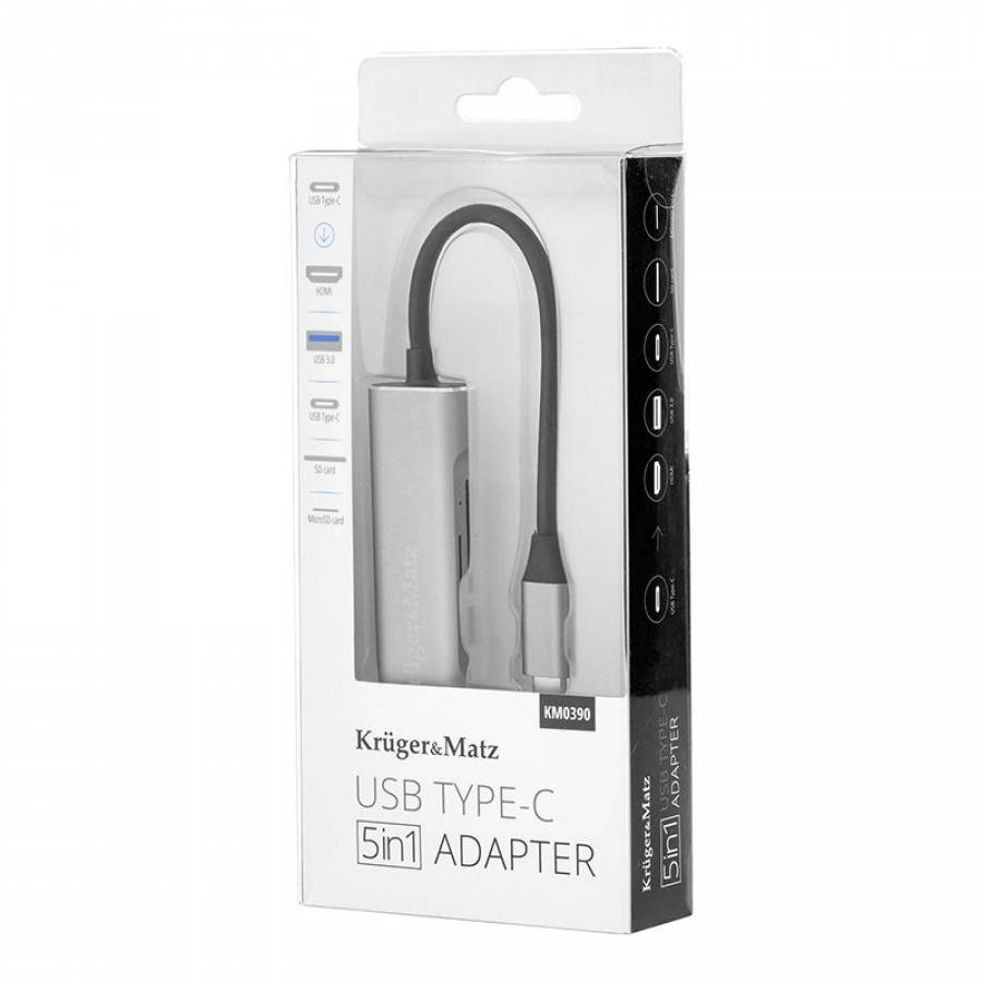 Hub USB Tip C, 5 Porturi, HDMI, USB 3.0, Carduri SD, Micro SD, Argintiu