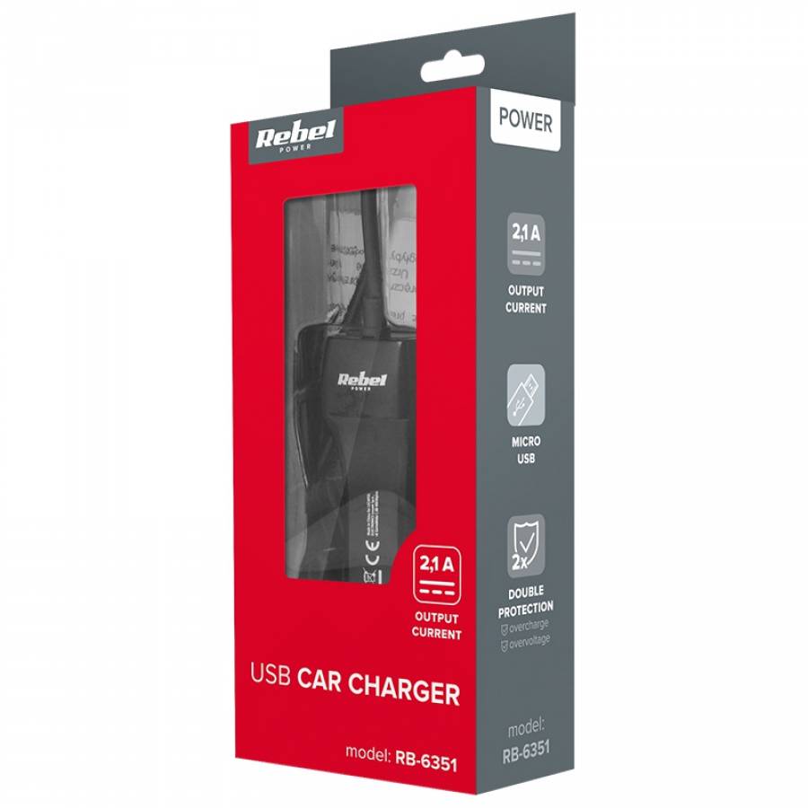 Incarcator auto USB 2100mA (negru).