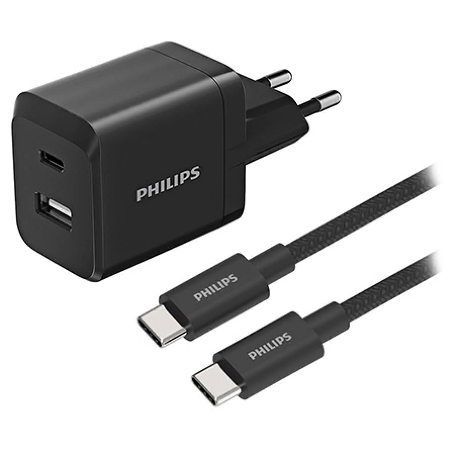 Incarcator Retea Dual USB-A USB-C Philips 45W GaN