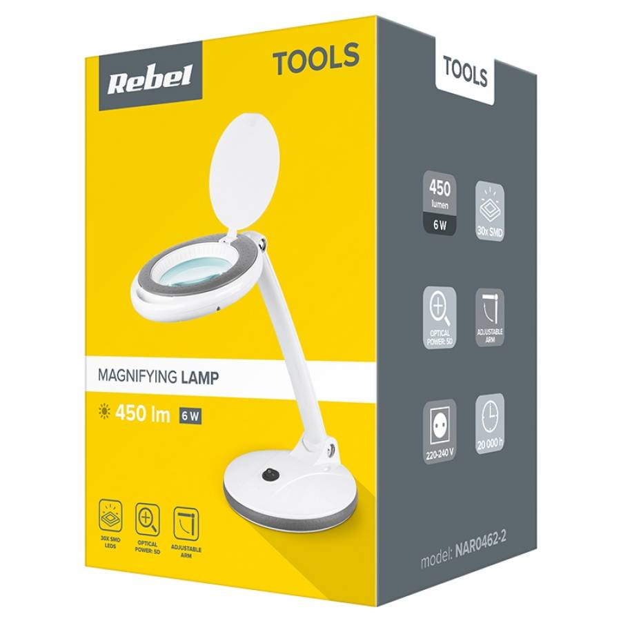 Lampa LED 5 Dioptrii 6W Alb-Gri Reglabila Luminoasa