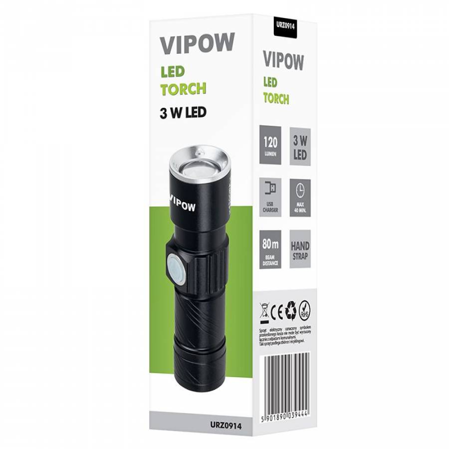 Lanterna Led aluminiu putere 3w 350mah Vipow