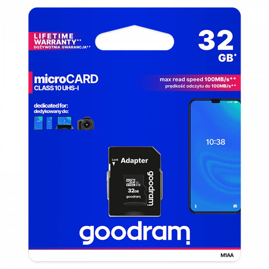 Card memoria 32GB Goodram clasa 10 UHS-I cu adaptor.