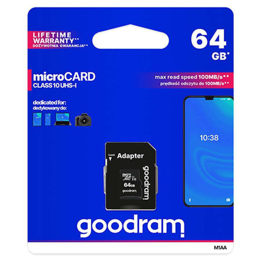 Card memorie microSD 64GB Goodram, clasa 10, UHS-I, cu adaptor