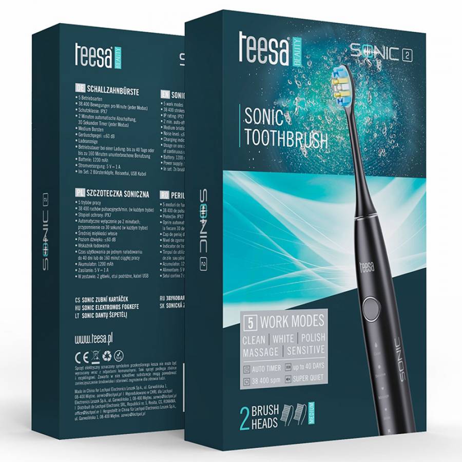 Periuta de dinti electrica neagra, performanta garantata - Teesa Sonic 2