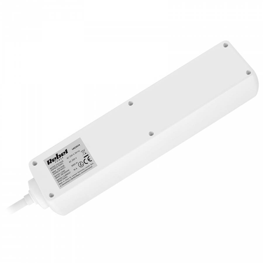 Extensie electrica cu 4 prize si intrerupator, 3x1.5mm, 3.0m rebel.