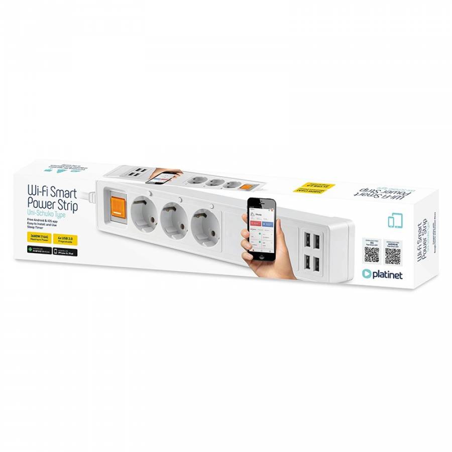 Prelungitor Smart 16A, Control Wi-Fi, 3 Prize, 4 USB
