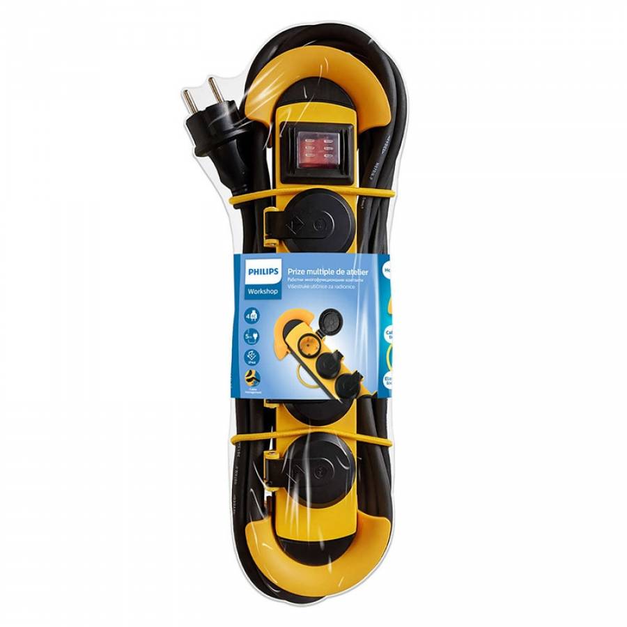 Prelungitor Philips, protecţie IP44, 4 prize, 5m