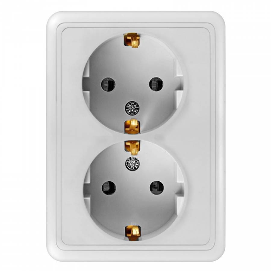 Priza montaj pe tencuiala, dubla cu pamantare - 16A/250V