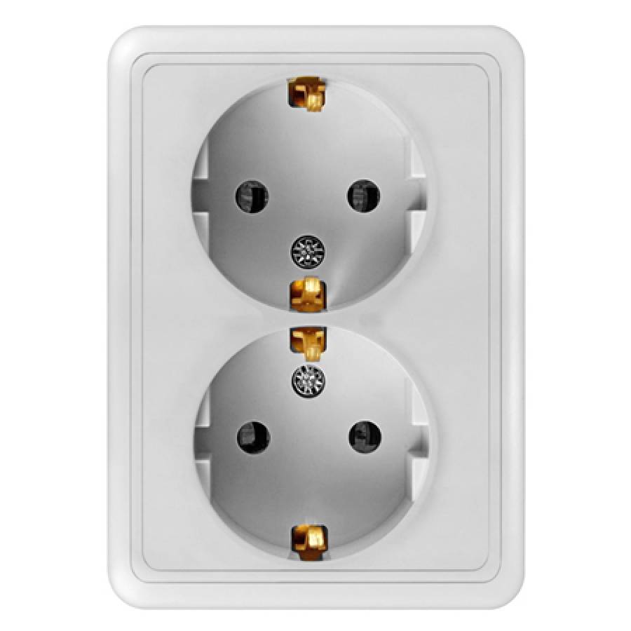 Priza montaj pe tencuiala, dubla cu pamantare - 16A/250V