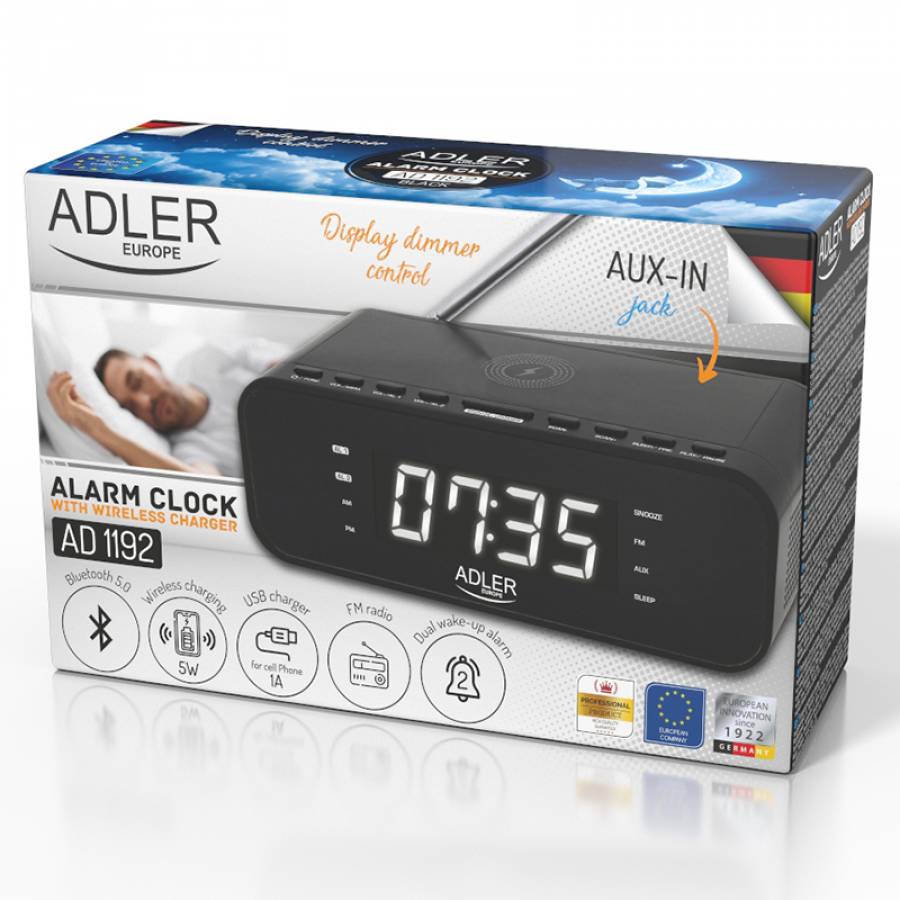 Radio Cu Ceas Incarcare Wireless Ad 1192 Negru Adler