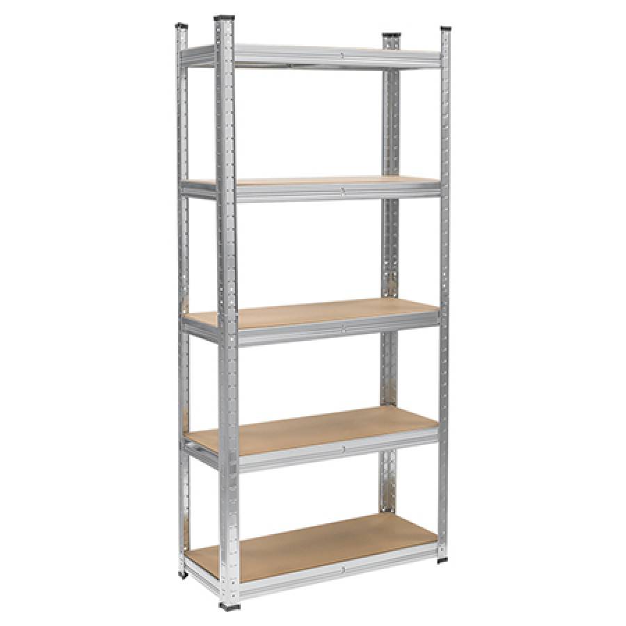 Raft metalic cu 5 polite din MDF, rezistent, dimensiuni mari.