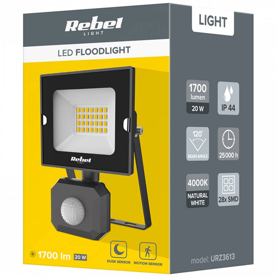 Reflector LED 20W cu senzor de miscare, 4000K, 230V