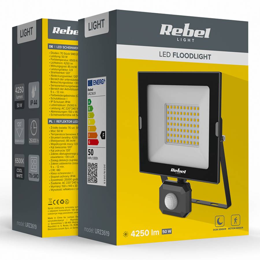 Senzor de miscare LED 50w cu reflector alb rece