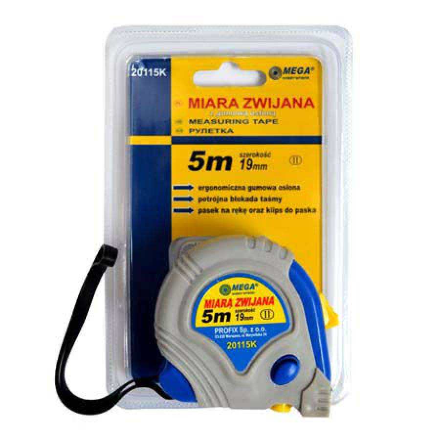 Ruleta cu blocare, carcasa cauciucata, 5m x 19mm