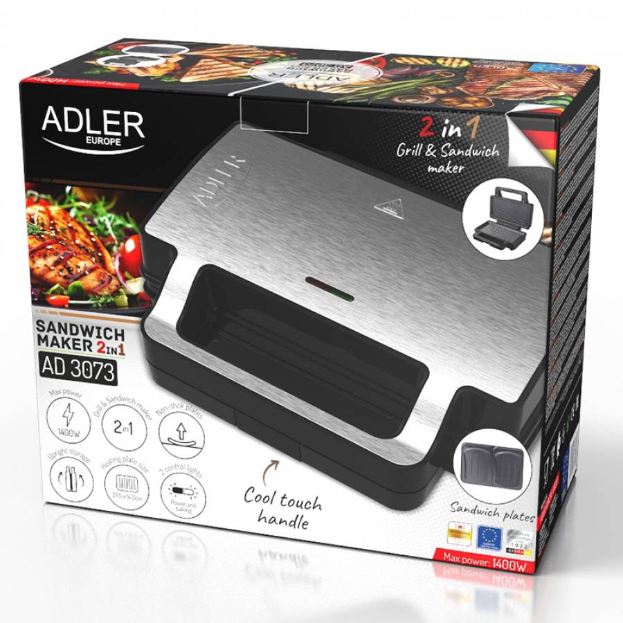 Sandwich Maker Electric pentru 2 Piese, 3073 Adler