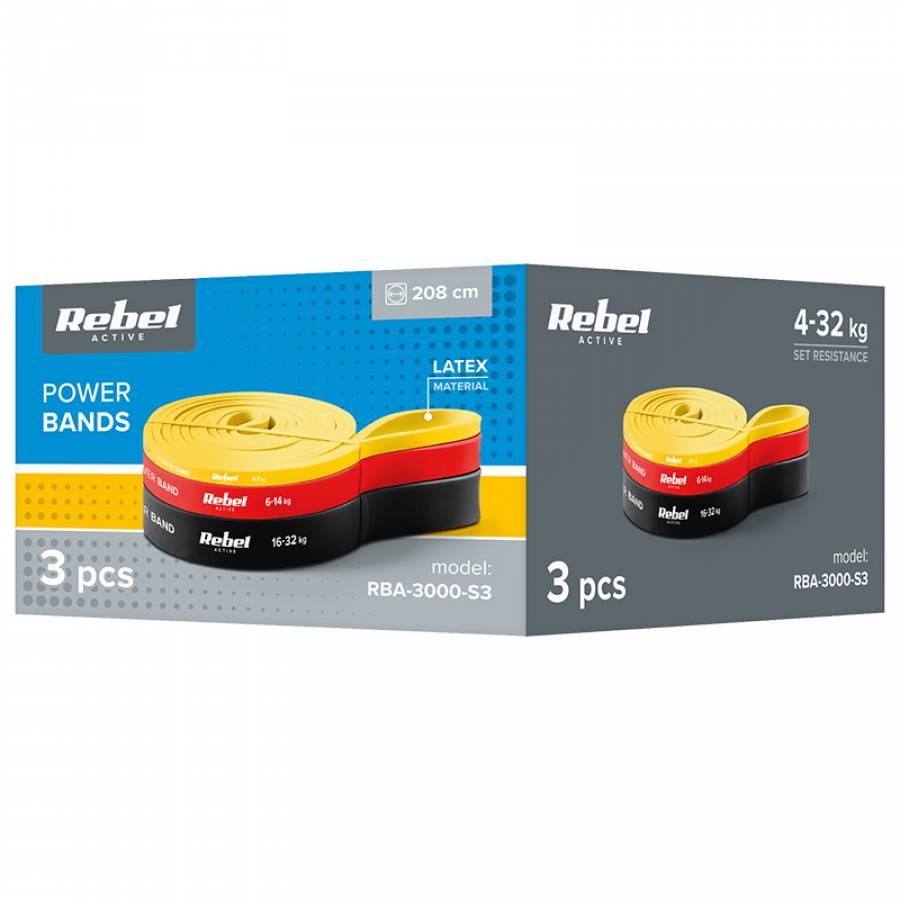 Set 3 Benzi Elastice Latex Power Band 4-32kg Rebelactiv