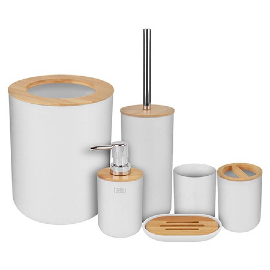 Set 6 Accesorii Baie Gri Bambus ABS PP Inox