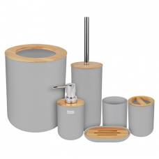 Set 6 Accesorii Baie Gri Bambus ABS Oțel Inoxidabil