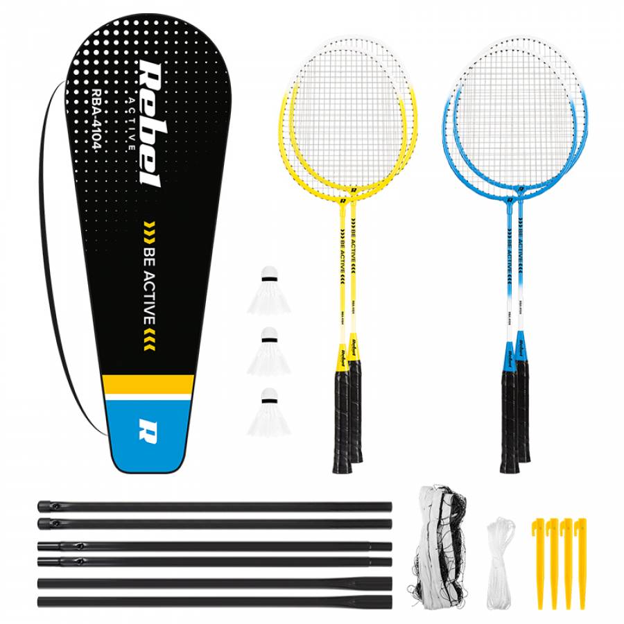Set complet pentru badminton, cu fileu inclus, de la Rebel Active.