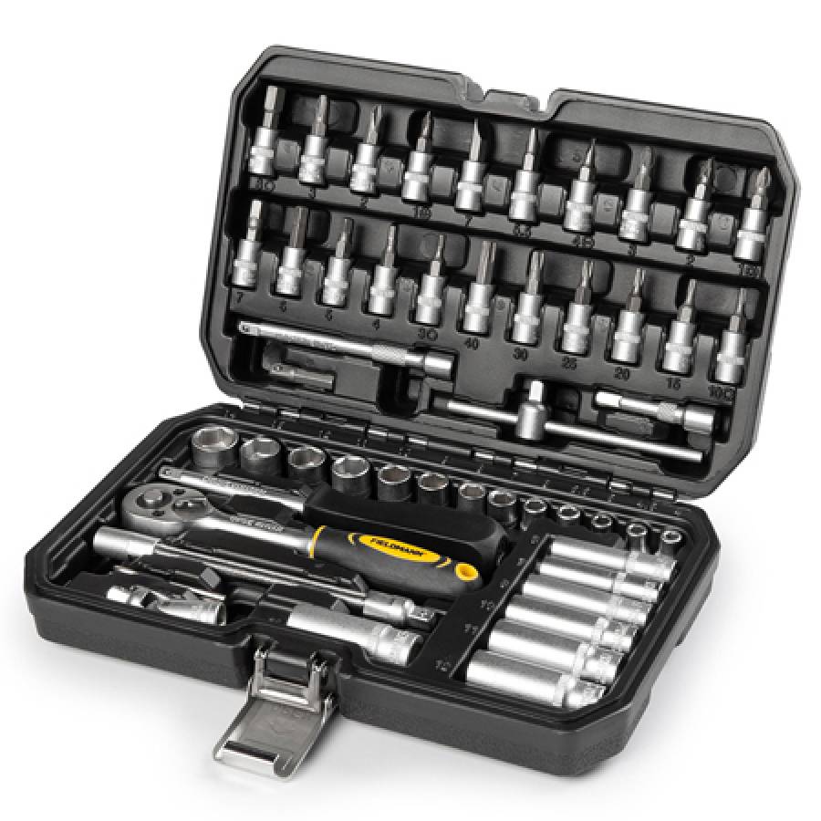 Set cheie tubulare si biti cu clichet, 53 piese Fieldmann