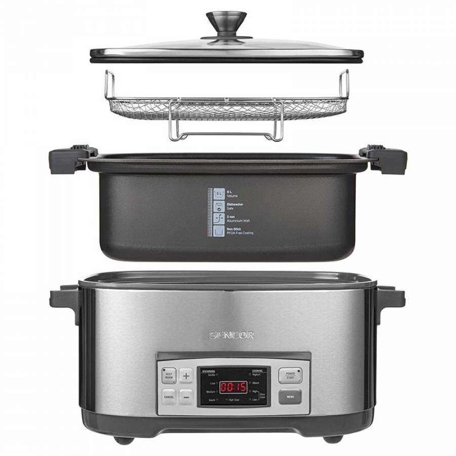 Slow Cooker cu Capacitate 6 L, Putere 1350 W, Argintiu
