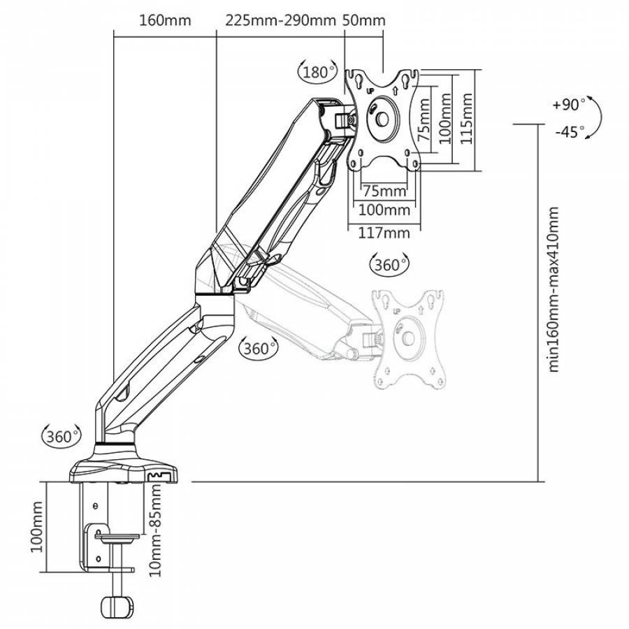 Suport monitor reglabil Cabletech pentru ecrane 13-27 inch