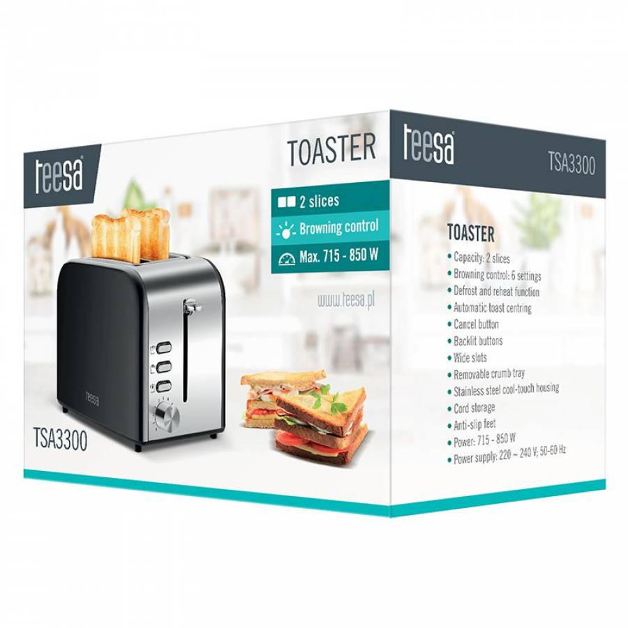 Toaster Paine 850W, Prajeste 2 Felii, Dezgheata si Reincalzeste