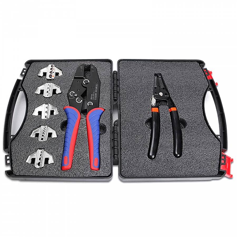 Set complet pentru sertizarea firelor electrice, ideal pentru electricieni.