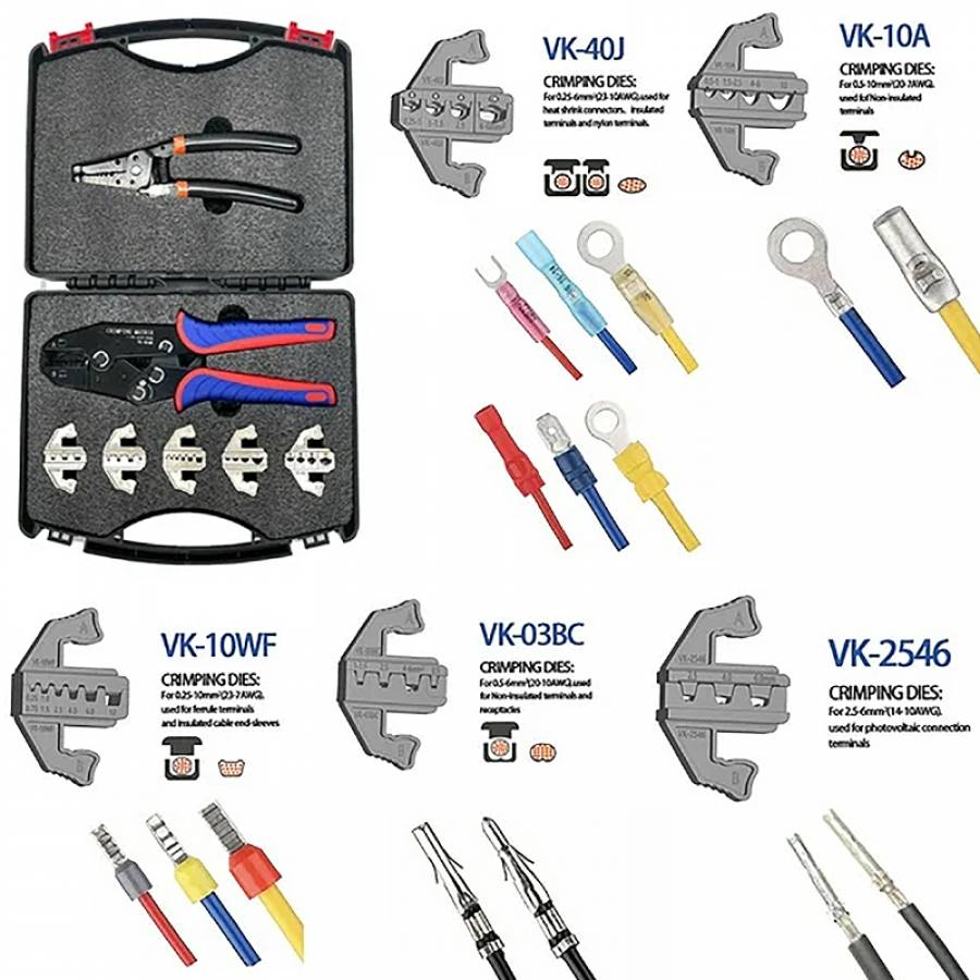 Set complet pentru sertizarea firelor electrice, ideal pentru electricieni.