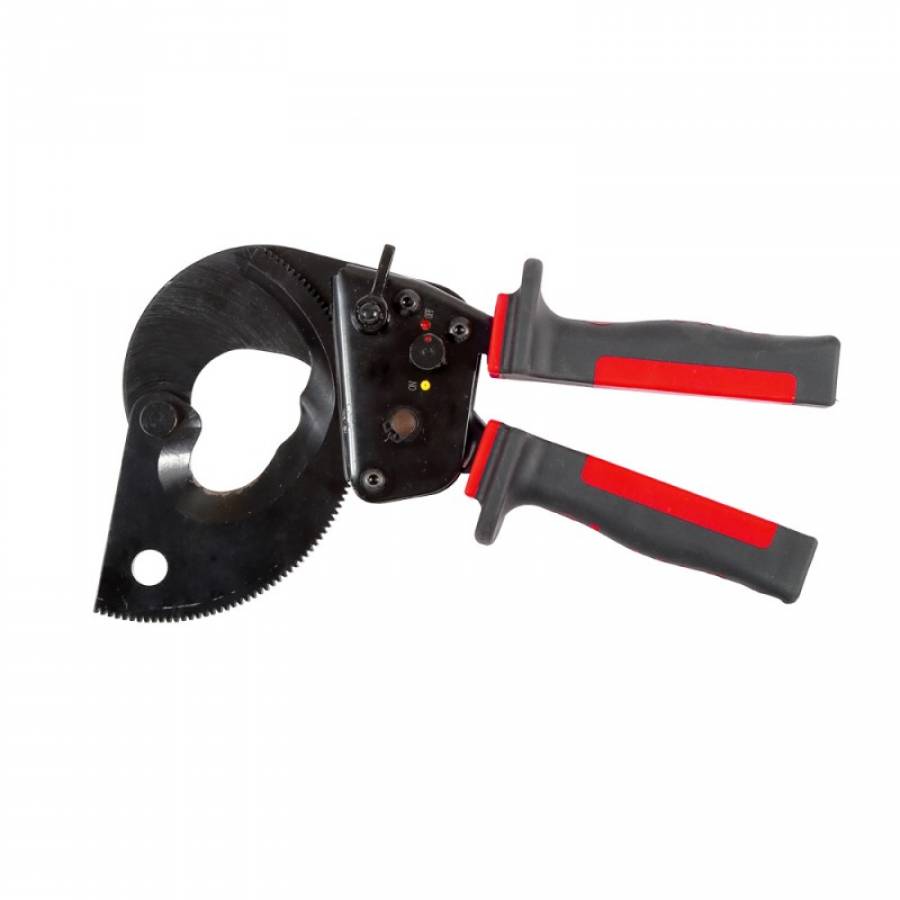 Instrument de taiere pentru cabluri cu maner clic-clic din aluminiu, pentru cabluri cu sectiune maxima de 500mm², lungime totala de 310mm.