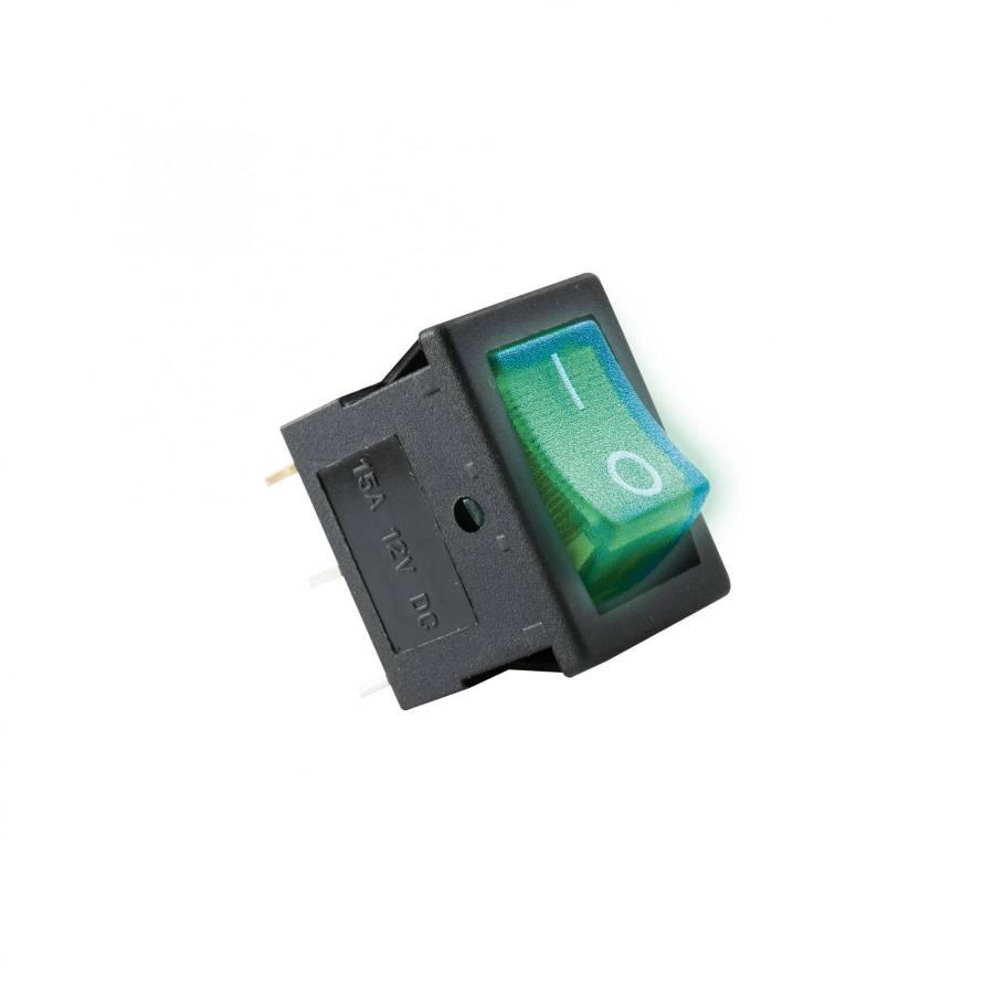 Comutator Basculant Cu Bec, 12v, 1 Circuit, Verde