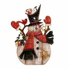 Decor De Masa Cu Led Si Fir Optic, Om De Zapada Color Din Lemn