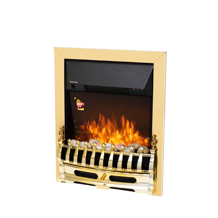 Home Fkki25g semineu Electric Decorativ incastrabil, Max. 2000 W, Efect De Lumina Led, 2 Trepte De Putere, Telecomanda, Programare Saptamanala, Finisaj Auriu