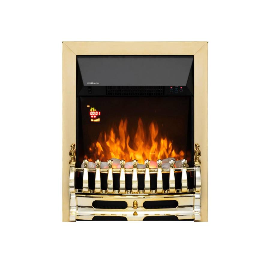 Home Fkki25g semineu Electric Decorativ incastrabil, Max. 2000 W, Efect De Lumina Led, 2 Trepte De Putere, Telecomanda, Programare Saptamanala, Finisaj Auriu