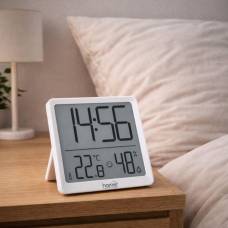 Home Hc17 Ceas Cu Alarma Cu Senzor De Umiditate si Temperatura, Cu Afisaj Lcd Premium, Poate Fi Montat Pe Frigider, Mobilier Sau Perete