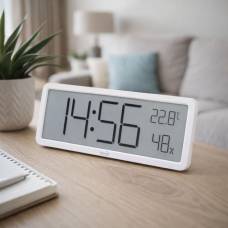 Home Hc18 Ceas Cu Alarma Cu Senzor De Umiditate si Temperatura, Cu Afisaj Lcd Premium, Poate Fi Montat Pe Mobilier Sau Perete